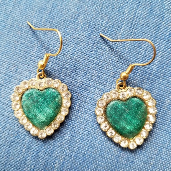 💚✨Betsey Johnson Green Hearts Double-Chain Necklace & Earrings - EPC✨💚 - Picture 3 of 16